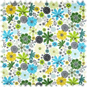 Farbdruck Möbelstoff Blumen Türkis / Grün / Ocker