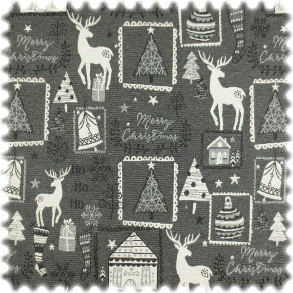 AKTION Jacquard Flachgewebe Möbelstoff Merry Christmas Grau / Weiss