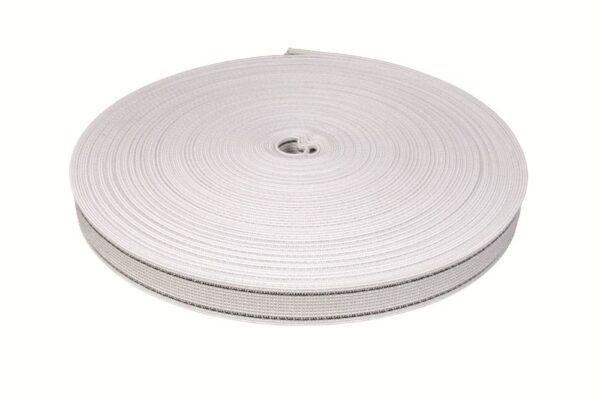 50 Meter Polster Gummigurte Elastikmaterial Weiss 3 cm breit / 2 Streifen Dehnung 80 %