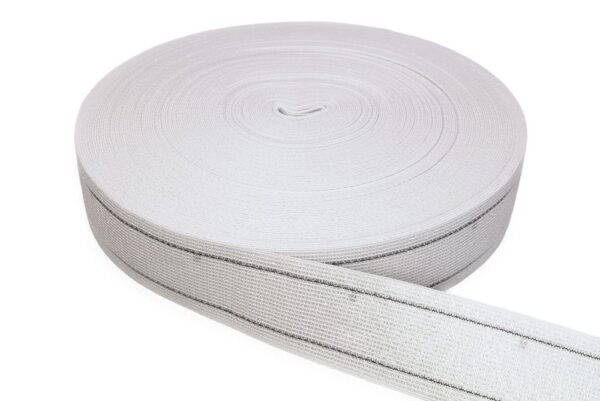 Polster Rücken Gummigurte Elastikmaterial Weiss 6 cm breit / 2 Streifen Dehnung 100 % Meterware